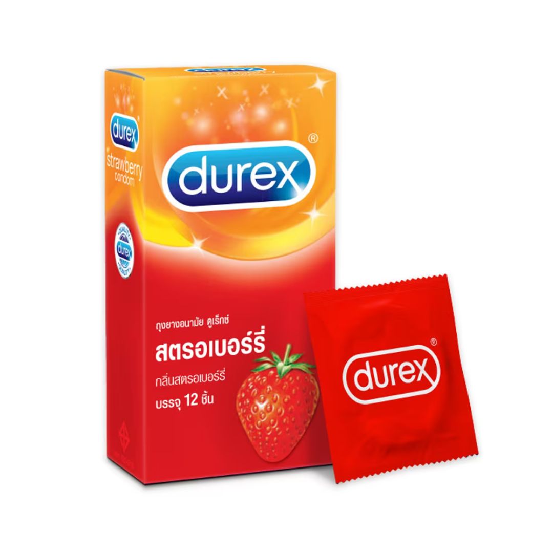 Durex กลิ่นสตรอเบอร์รี่ ขนาด 52.5 มมบรรจุ 12 ชิ้น 