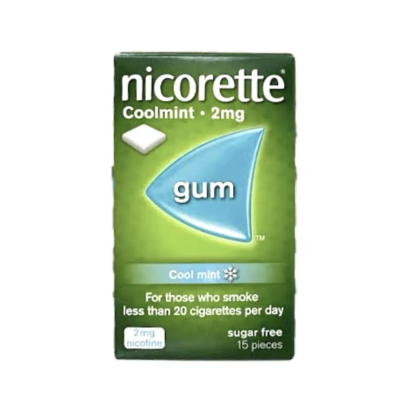 Nicorette Coolmint gum 2mg ชนิดหมากฝรั่งเคี้ยว (1 กล่องมี 15 ชิ้น)