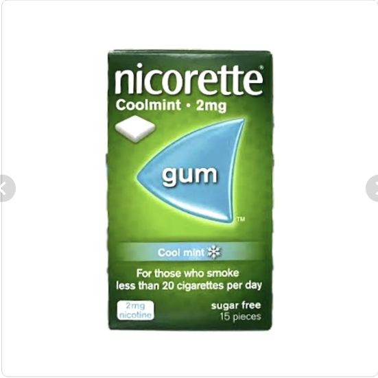 Nicorette Coolmint gum 2mg ชนิดหมากฝรั่งเคี้ยว (1 กล่องมี 15 ชิ้น)