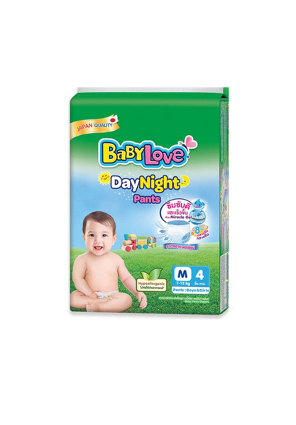 BABY LOVE กางเกงผ้าอ้อม Day Night Pants (M)  1 ห่อ /4 ชิ้น