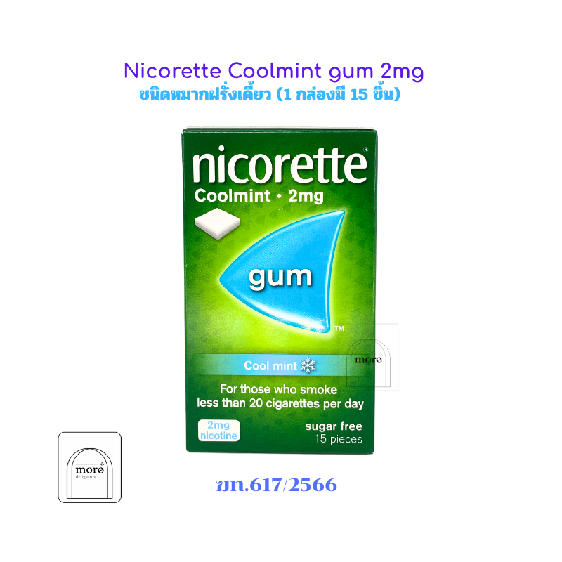 Nicorette Coolmint gum 2mg ชนิดหมากฝรั่งเคี้ยว (1 กล่องมี 15 ชิ้น)